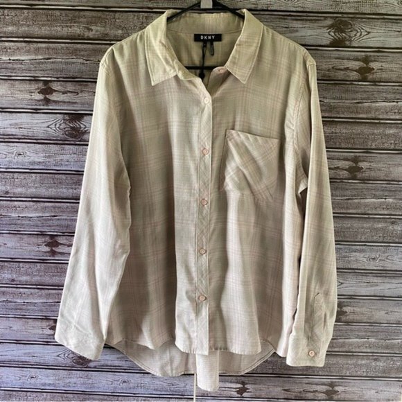 NWT DKNY Long-Sleeved‎ Button-Down Top Size XL - Picture 1 of 10